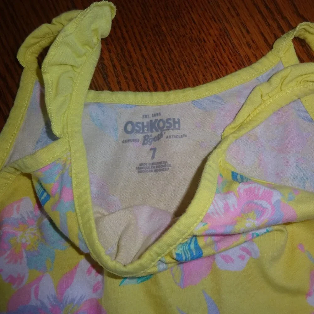Girls Size 7 Osh Gosh B'gosh Yellow and Pink Floral Tank Top